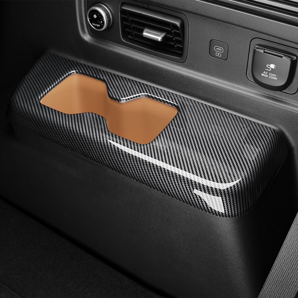 Third Row Water Cup Holder Cover For Hyundai Santa Fe MX5 2024 Carbon Fiber Wood Grain Style Car Inner LHD/RHD