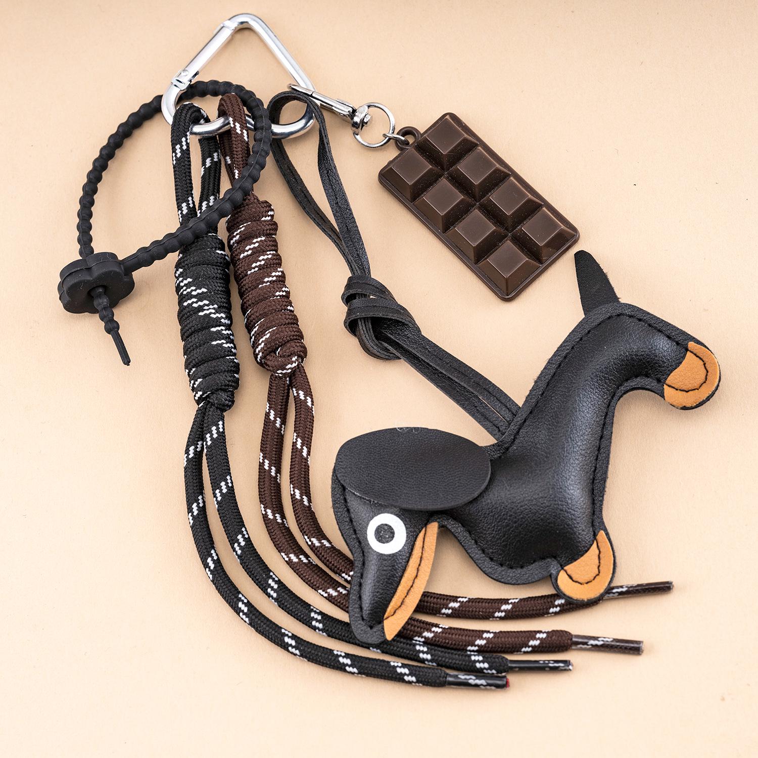 Stylish Miu-Inspired Puppy Bag Charm: Luxurious Chocolate Keychain Hanger
