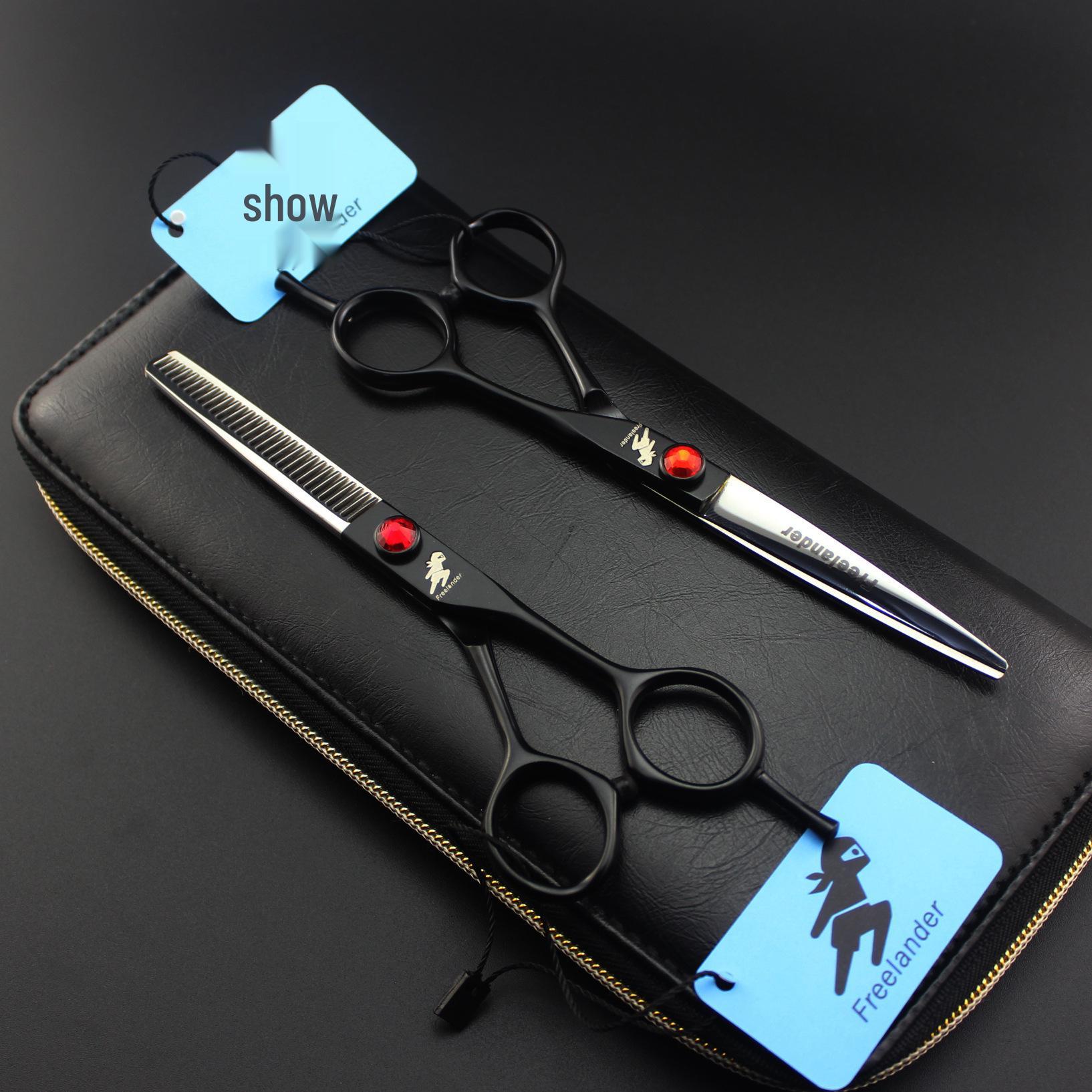 6.0 Black Handle Ruby Hairdressing Scissors - Straight & Thinning Shears Straight Shears