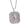 2025 Fashionable European & American Hip Hop Lion Head Necklace with Full Diamond Square Pendant