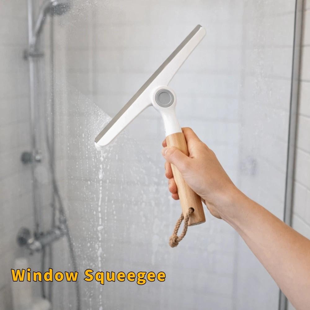 Non-Scratch Rotating Window Squeegee Wooden Handle Handheld Water Wiper Water Removal Soft Silicone Scraping Scraper