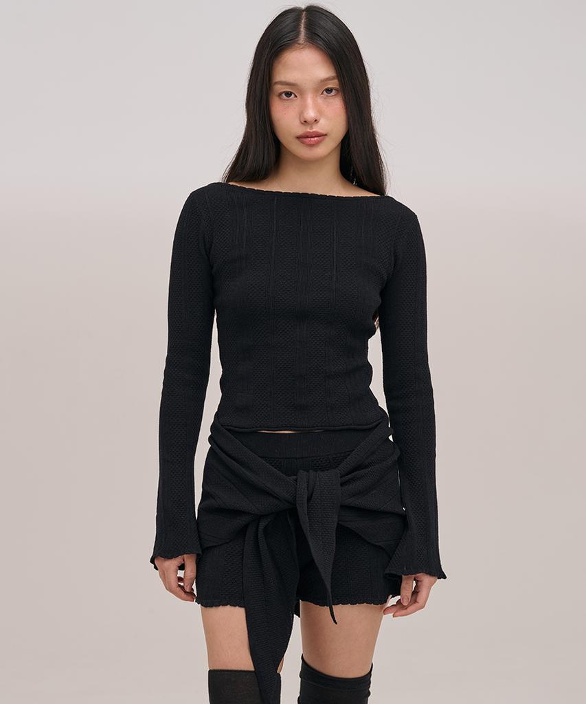 Jolliangbol Pointelle Wrapped Knit Shorts (Black)