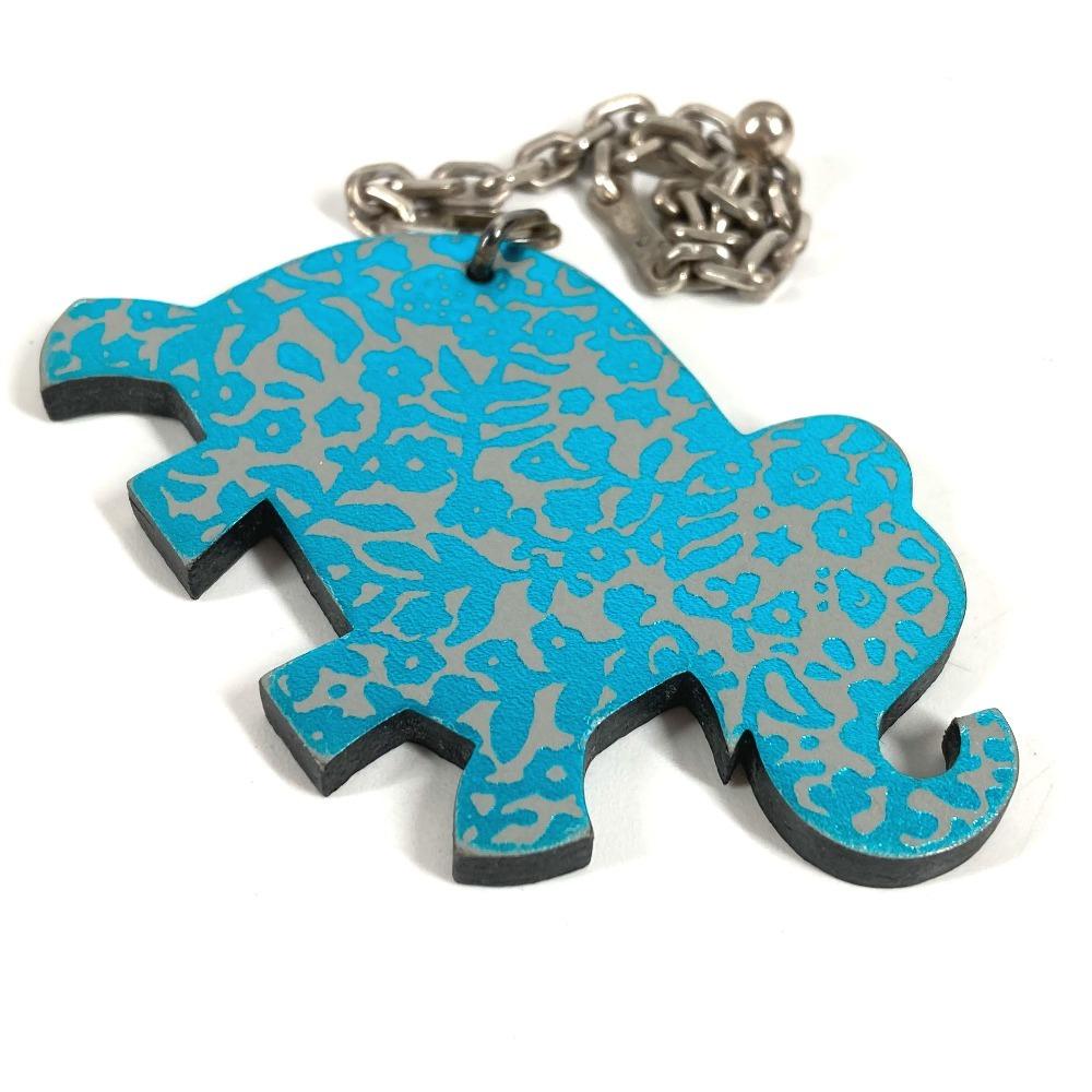 HERMES Animal Chain Bag Charm Key Holder Leather gray/blue