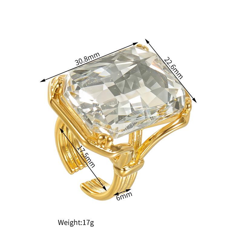 18K Gold Geometric Zircon Square Ring - Fashionable Stainless Steel Jewelry for Women