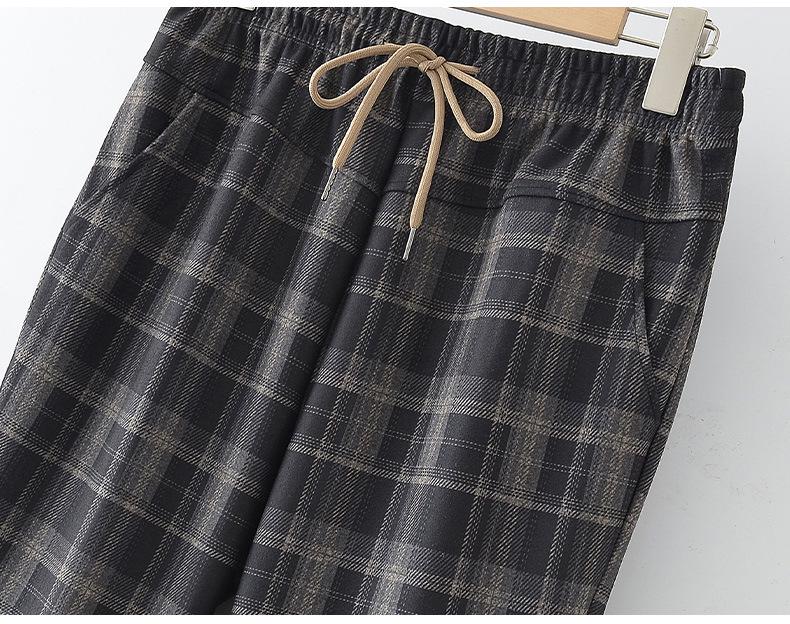Spring Style Fashionable Plaid Elastic High Waist Pants for Middle-aged and Elderly Women