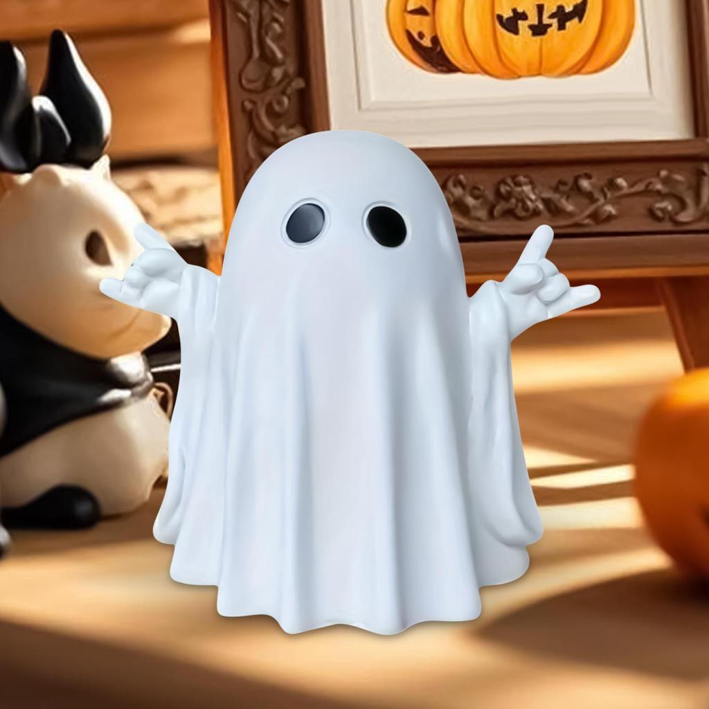 Halloween Ghost Figurine Halloween Humorous White Ghost Cute Rock-And-Roll Tabletop Seasonal Ornaments Home Decoration
