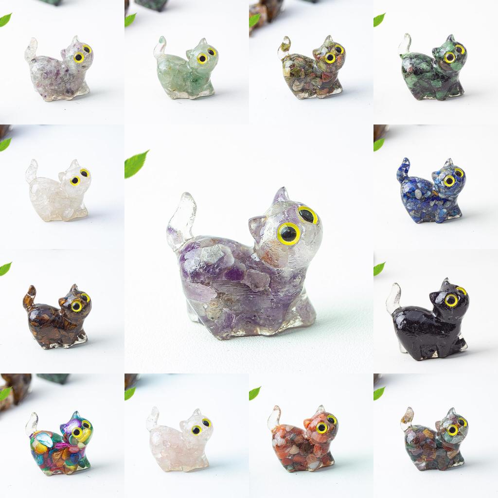 Figurine Artistique en Résine Chat de Cristal Faite à la Main avec un Design Dynamique Pour la Décoration Intérieure et les Cadeaux
