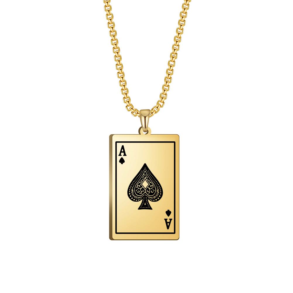 Lucky Ace of Spades Men Necklaces Stainless Steel Playing Punk Styles Card Poker Pendant Necklace Hip-hop Jewelry Gifts