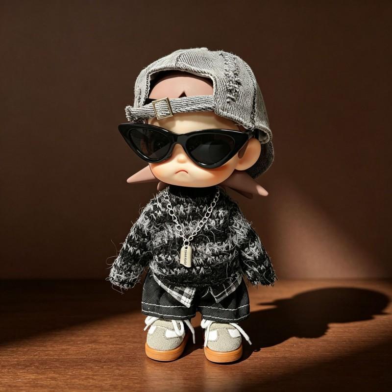 20cm 1/8 Scale BJD Doll Outfit Set Long Sleeve Sweater Pants Hat Necklace Glasses Accessory Female