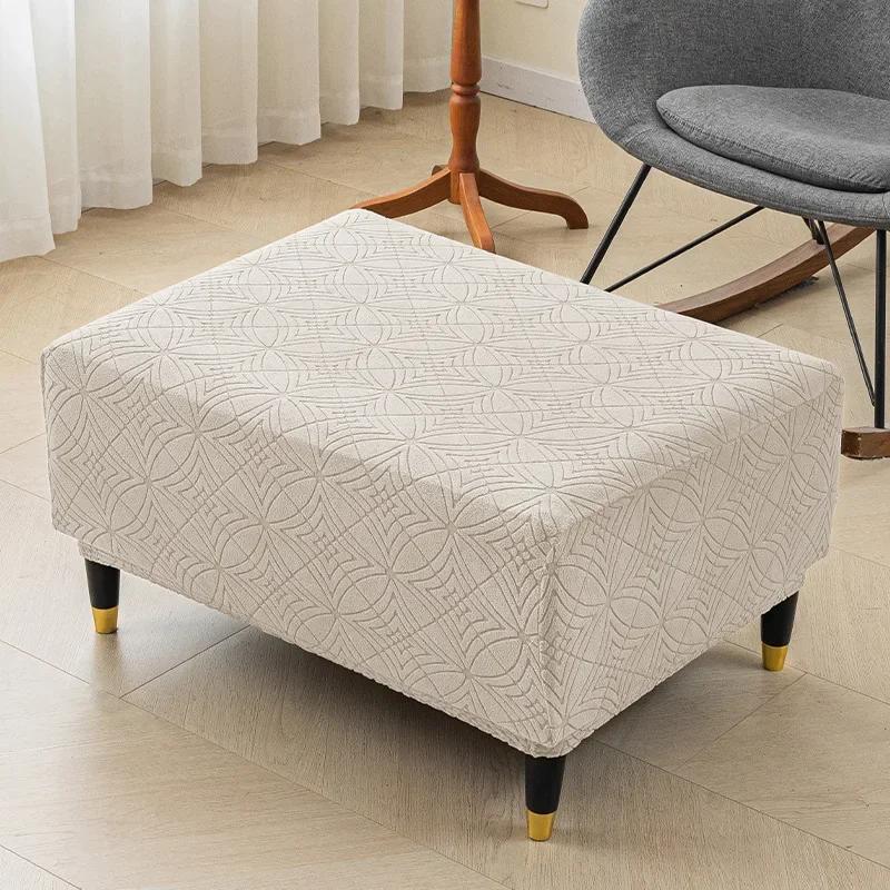 Thickened Velvet Ottoman Stool Covers Washable Square Living Room Sofa Footrest Protector Elastic All-inclusive Furniture Covers