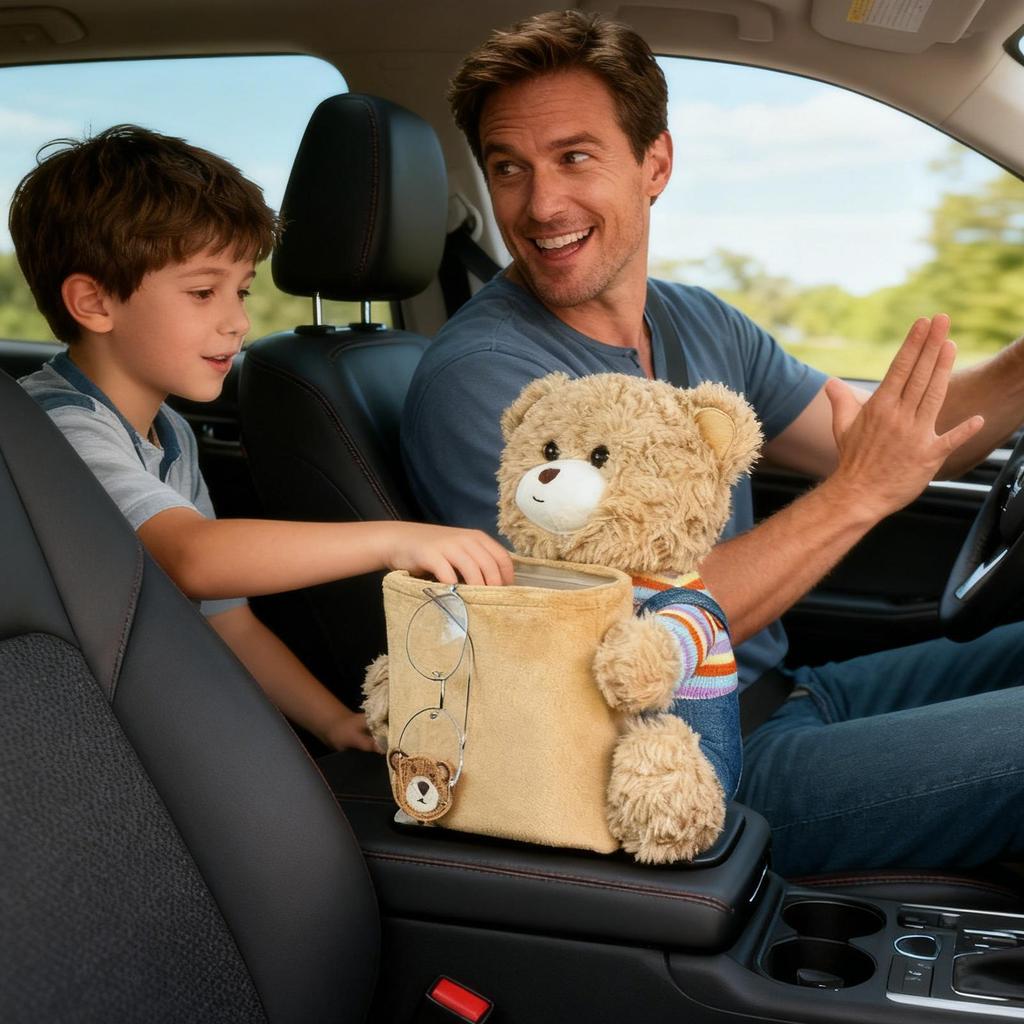 Cute Car Trash Can 2-in-1 Cute Plush Bear Multifunctional Automotive Organizer Truck Trash Can For Home Desk Table Bedside