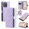 iPhone 16 Pro Rhombus Crossbody Leather Flip Case, Purple