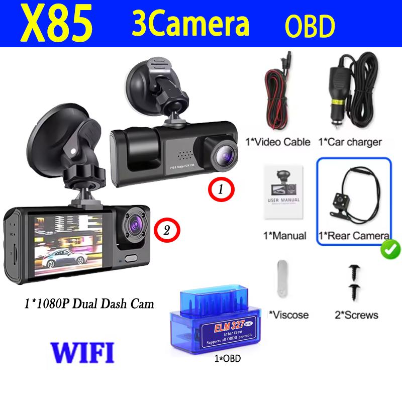 1080P Dash CamOBD WIFI APP Control Car DVR 2/3 Channel Front Rear View Optional Video Recorder for Cars with Optional Front View