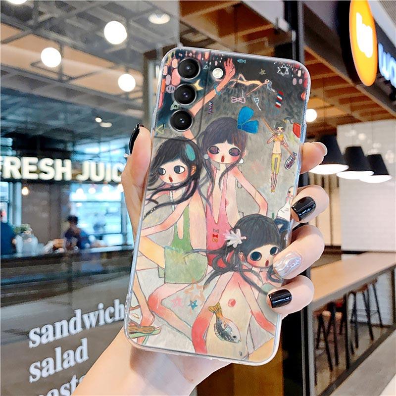 Japanese style Aya Takano Art Painting Transparent Case for Samsung Galaxy S22 S21 S20 FE S 22 Ultra S10E S9 Plus 5G Cover Coque