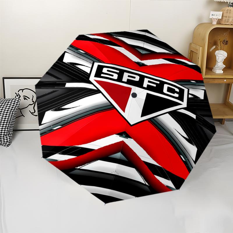 São Paulo FC logo Print Automatic Umbrella, 8 Rib Iron Frame, Plastic Handle, Suitable for Outdoor Travel &Daily , Ideal Gift