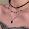 Black Love Pendant Necklace Light Luxury Temperament Stacked Neck Chain Female Sweet Cool Versatile Feeling Cold Feeling Collarbone Chain Niche