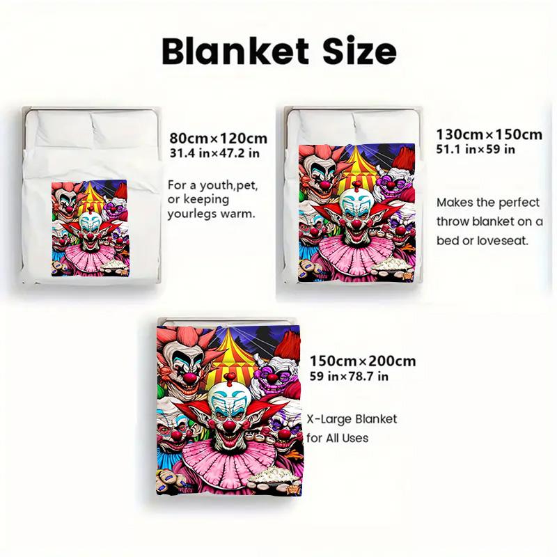 Creepy Clown 2D Flat Pattern Flannel Blanket High Quality All Seasons Warmth and Comfort Perfect for Christmas Gifts.MMT0918425