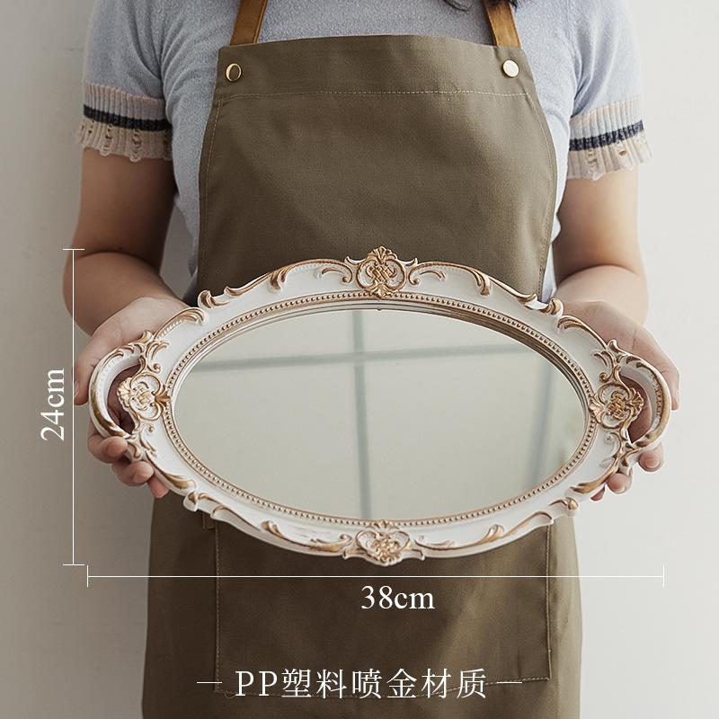 Metal Storage Tray Jewelry Display Plate Retro Dessert Fruit Cake Plate with Handle for Decor Hotel Cafe Serving Tray