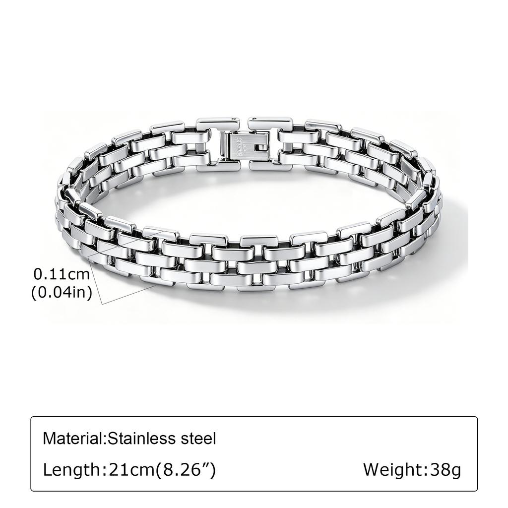 Punk Silver Color Men's Chain Bracelets,Hiphop Stainless Steel Braided Link Wristband,Classic Metal Jewelry Gift for Him Dad