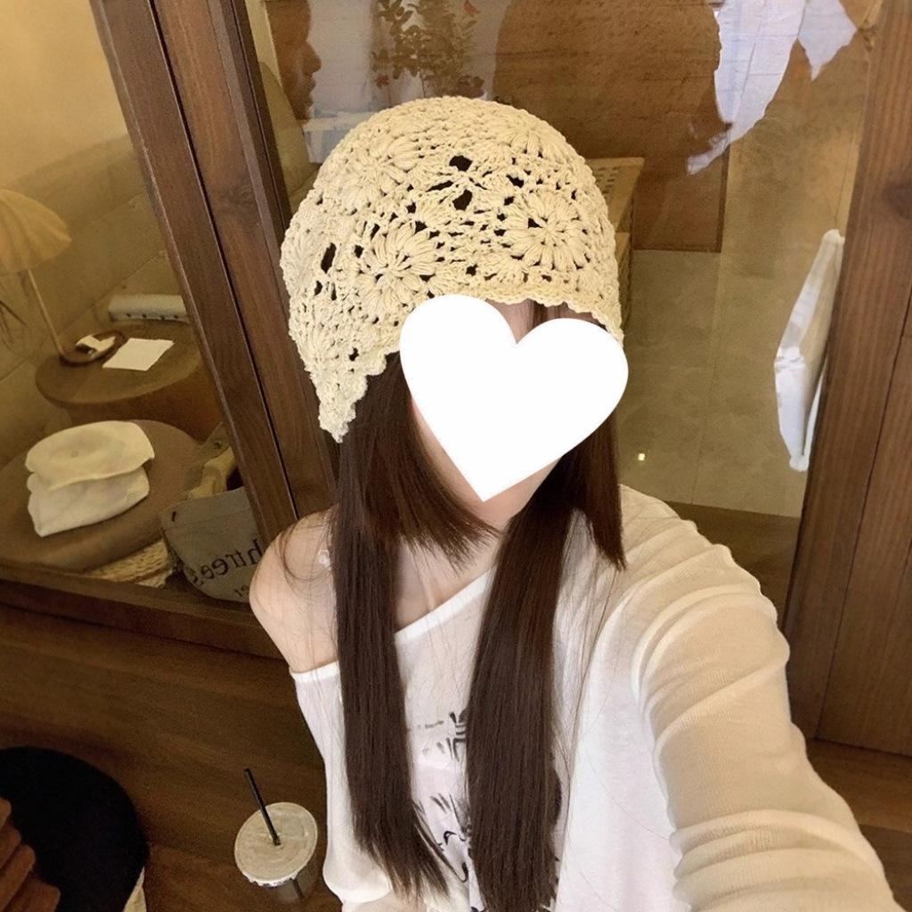 Handmade Hats Stacked Thin New Woven Hollow Retro Knitted Literary Bag Head Wool Hat Women