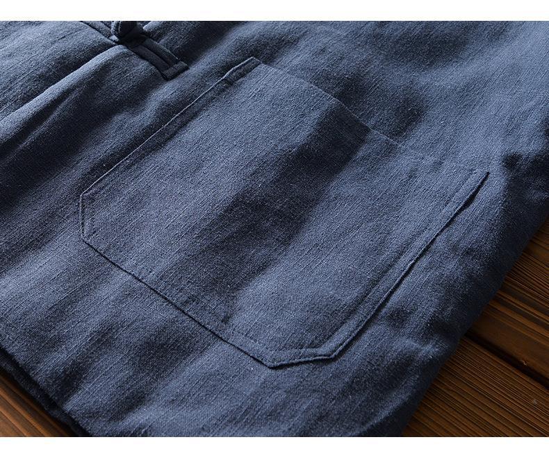 Men's Winter Fleece-Lined Ramie Cotton Coat with Chinese Frog Buttons