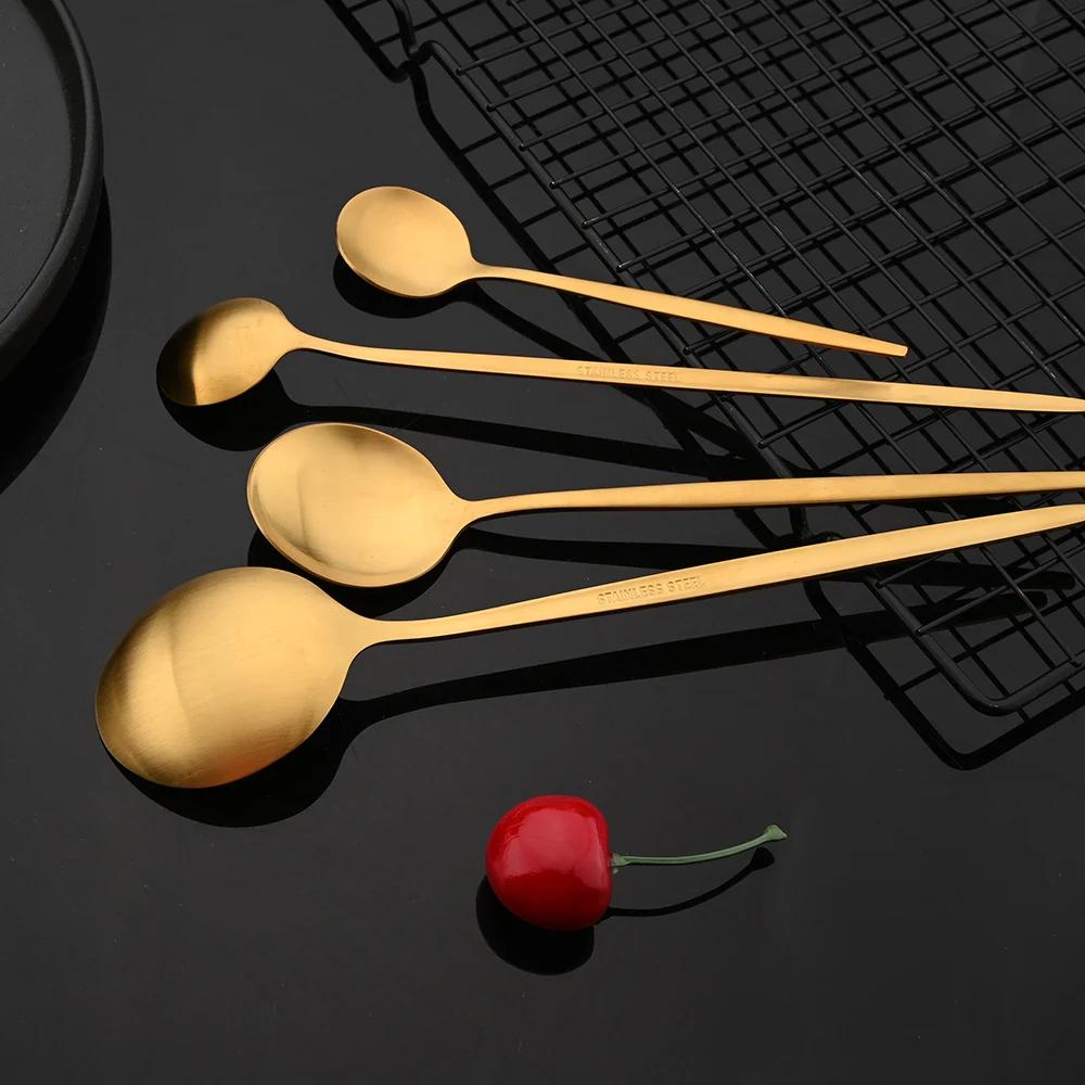 6Pcs Wstern Gold Matte Cutlery Set Stainless Steel Dinnerware Flatware Kitchen Home Dessert Fork Spoon Knife Set Tableware Set