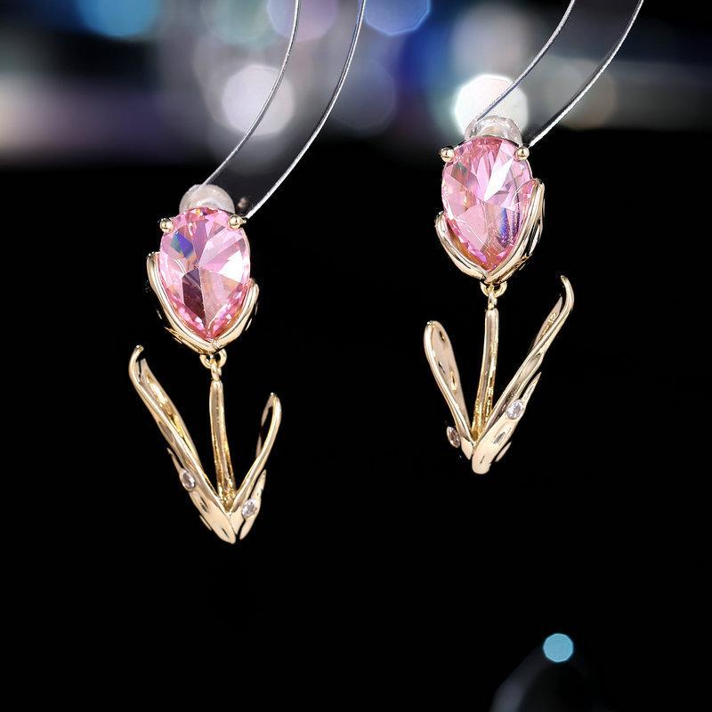 

Модные легкие роскошные серьги-тюльпаны из серебра 925 пробы, нишевый дизайн, милые и свежие темпераментные серьги-гвоздики розовый