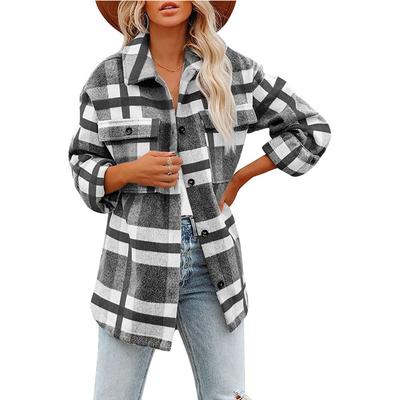 Camicia Giacca da Donna a Quadri con Revers e Bottoni Autunno Inverno