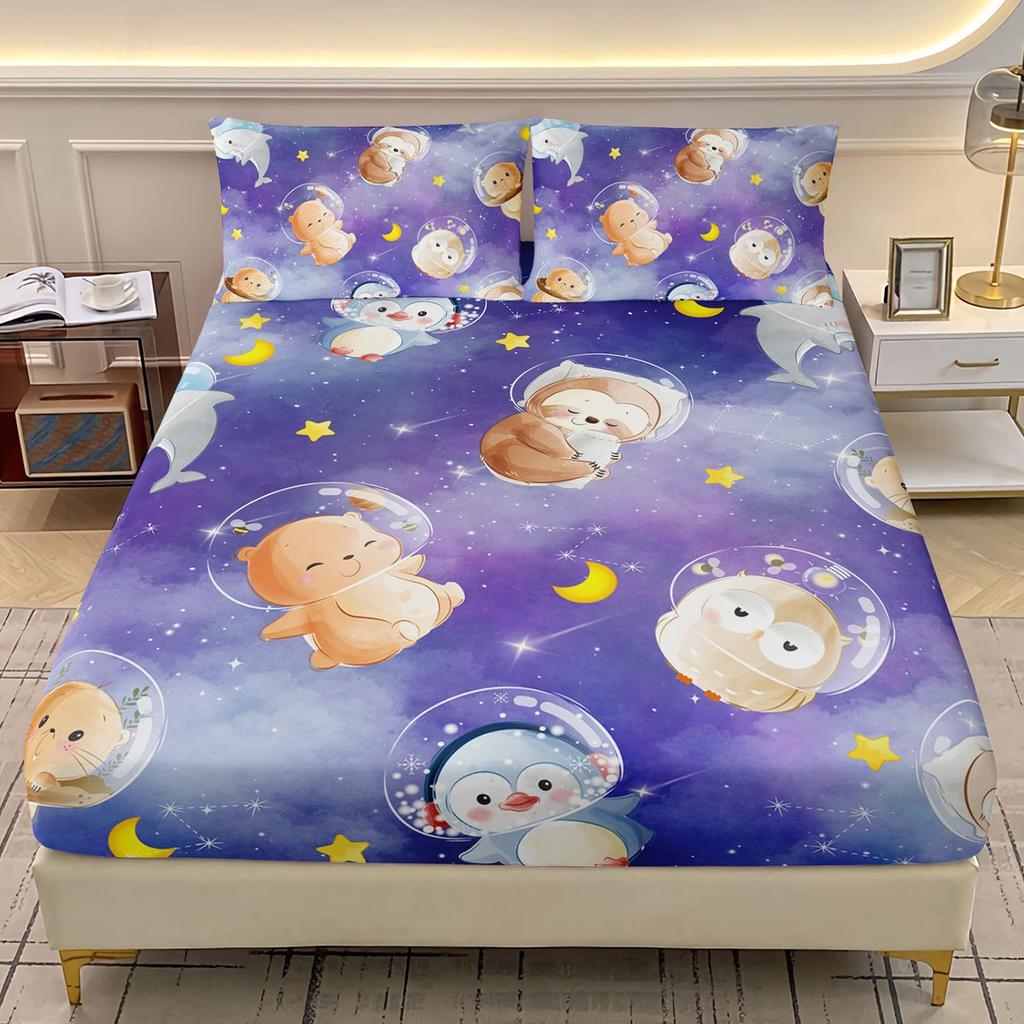 Astronaut Cat Pattern Bed Hat Three-Piece Digital Printing Bedding Bed Hat Three-Piece Set Children Adult