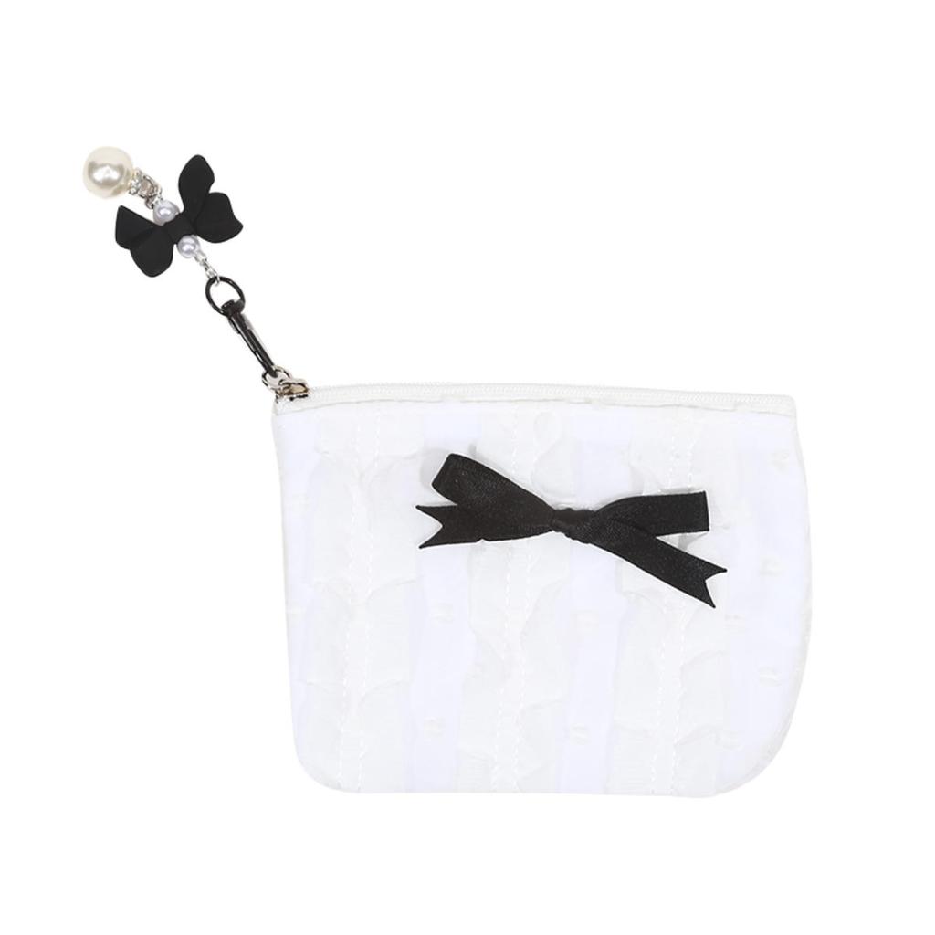 Cute Lace Bow Coin Purse Portable Cosmetic Storage Bag Key Makeup Lipstick Pouch Headphone Organizer Clutch Zipper Bags Women Wallets