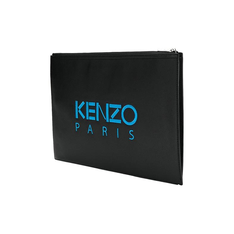 Kenzo Classic Tiger Head Embroidery Color Block Zip Closure Leather Clutch Men Clutch Black F965PM322L49-99B