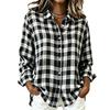 Women's checkered collar long-sleeved shirt with loose shoulder cut and versatile casual style