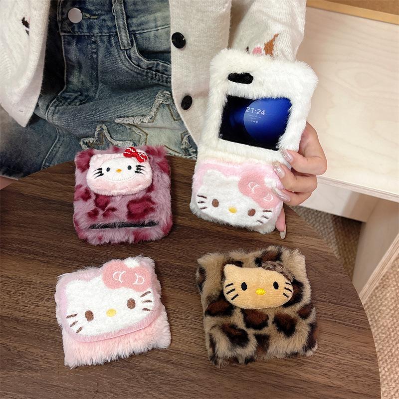 Phone Cases Samsung, Cute Plush KT Cat Phone Cases for Foldable Phones
