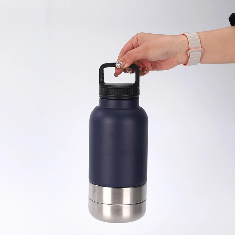 3 in 1 Stainless Steel Pet Water Bottle Multi-layered 32Oz Dog Feeding Bottle Leak-proof Large Capacity Dog Drinking Bottle