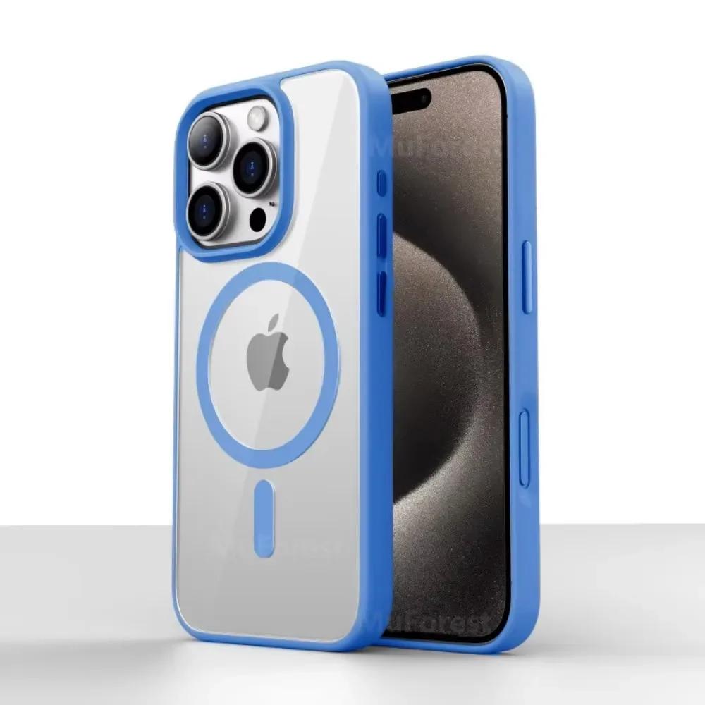 Magnetic Wireless Transparent Case For iPhone 16 15 14 13 12 11 Pro Max Plus Acrylic For Magsafe Clear Hard Shockproof Cover