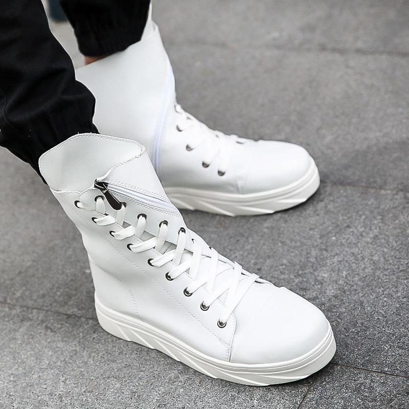 New Boots Men British Style White High Top Sneakers Shoes For Men Punk Ankle Boots Fashion  Motorcycle Boots Vulcanized Shoes
