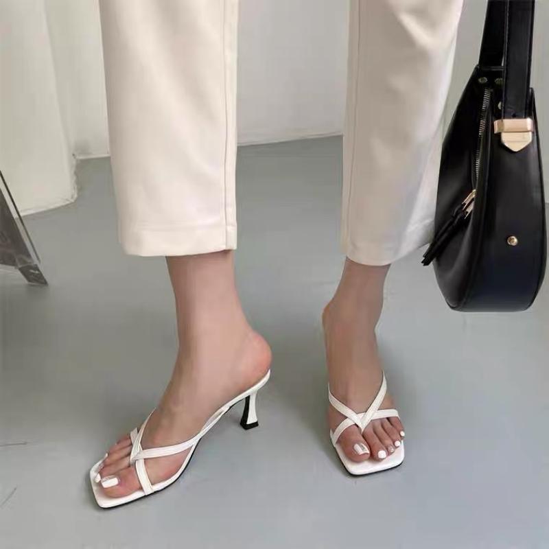 Fashion 2025 New Summer Fashion Shoes Flip-flops Sandals Slip-on Slippers Women's Sandals Square Toe High Heels