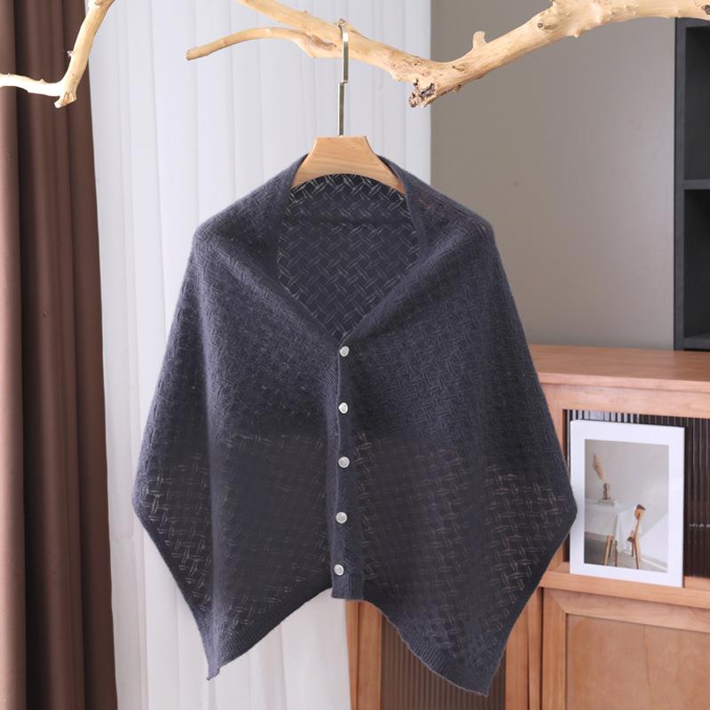 Ladies' 100% Wool Hollowed Out Shawl Scarf with Diamond Grid Thin Desig,breathable Multifunctional Cover Shirt Split Outer Layer