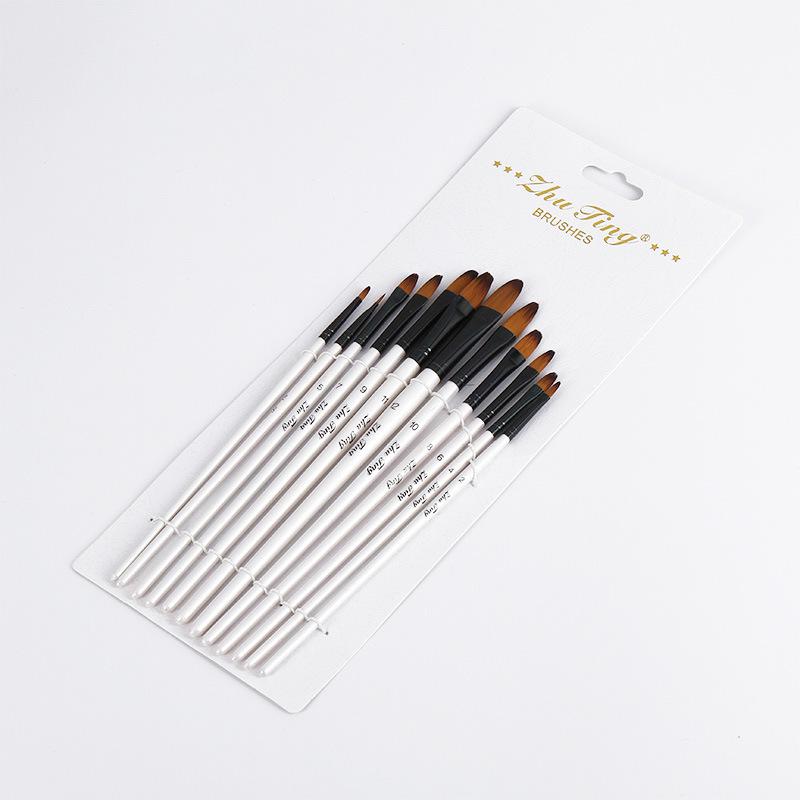 12 Pcs Nylon Hair Watercolor Brush Set Wooden Handle for DIY Oil Acrylic Painting Art Supplies