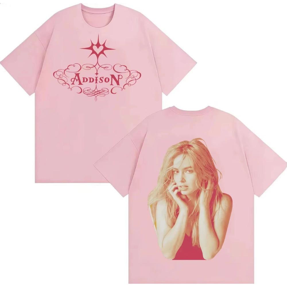 Singer Addison Rae Double Sided Print Tee Mens Women Punk T-Shirt Pure Cotton Crewneck Y2K Short Sleeve T Shirts