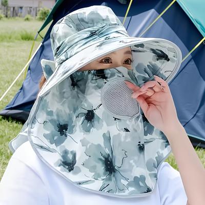 Women's Floral Sun Hat with Face Cover & Neck Flap - Wide Brim UV Protection Fishing & Gardening Cap