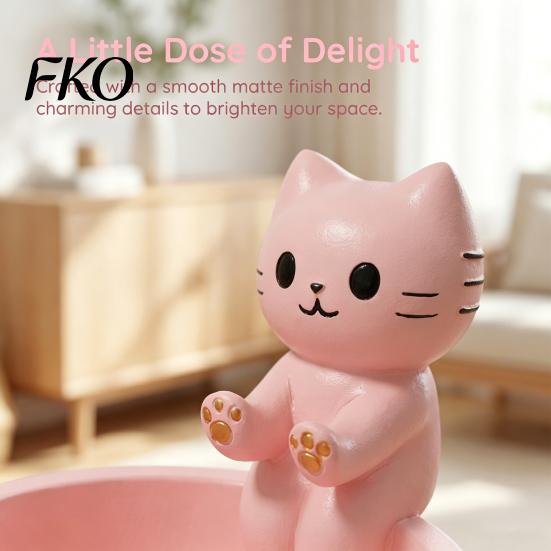 Matte Finish Jewelry Holder Cute Cat Storage Tray, with Deep Plate Slot, Pink Shaped Organizer Resin Decorative Ornament, for Dressing Table And