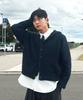 Noise Pull-Up Button Hooded Cardigan - Navy