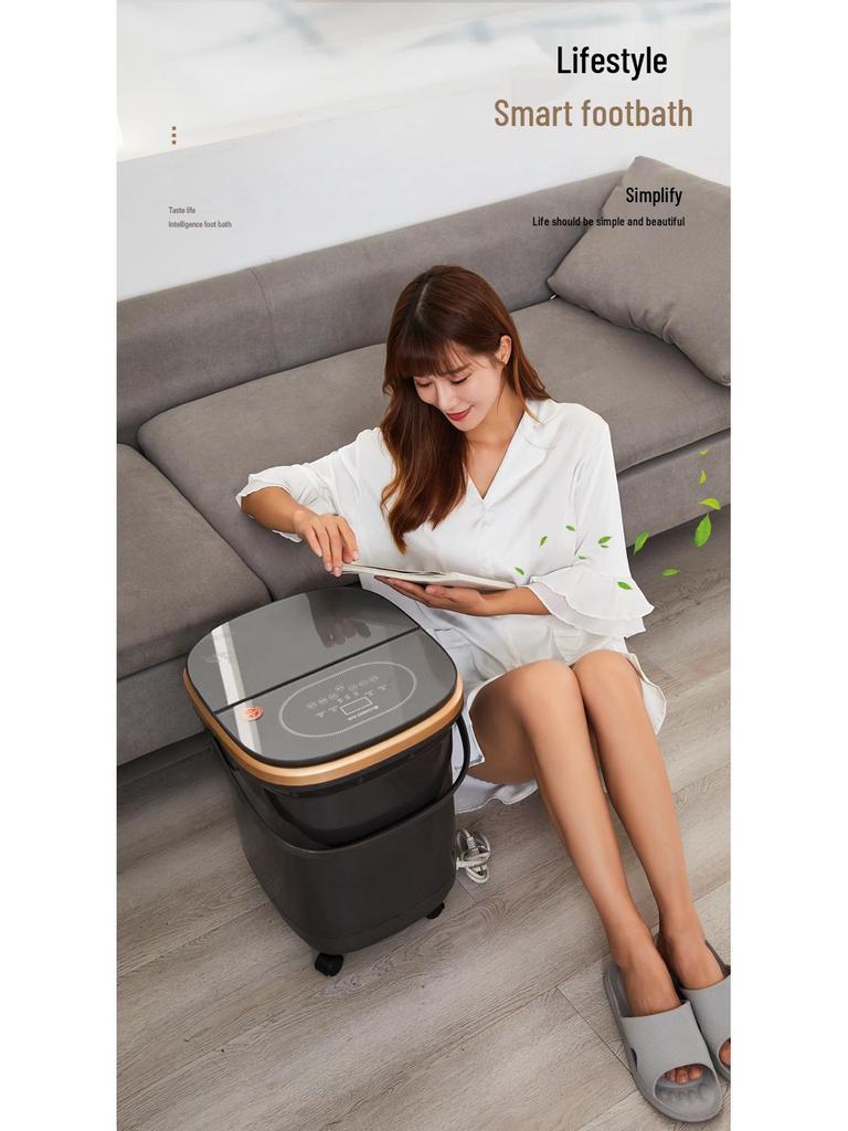 Chigo Space Gray Foot Spa Massager with Automatic Heating, Constant Temperature, Deep Basin, Calf-High Design, and Rollers.