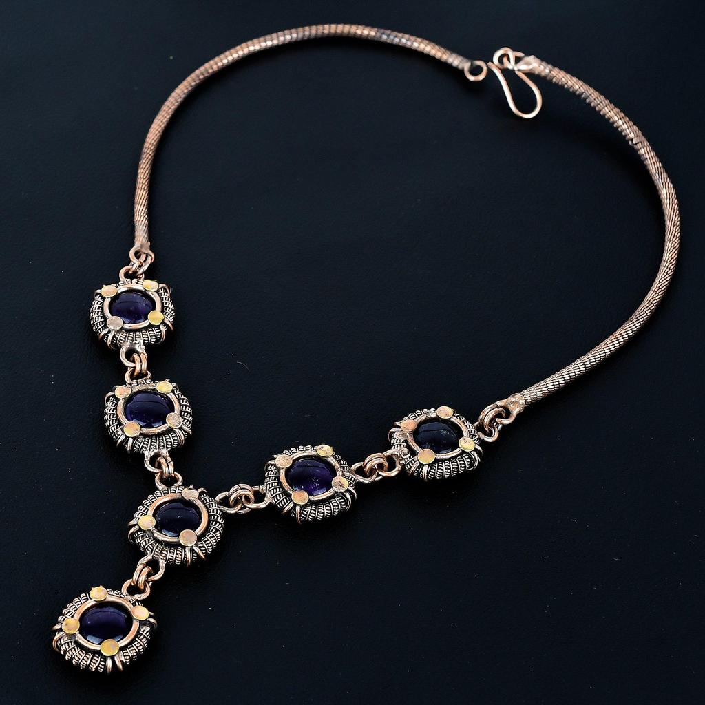 Amethyst Necklace, 999 Copper Wire Wrapped Adjustable Chain Necklace. Gift For Women Handmade Necklace Gemstone Jewelry