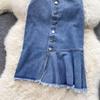 Fishtail Skirt, Half Skirt Female Denim Skirt Type A Fashion Medium And Long Split A-Shaped One-Step Wrap Skirt