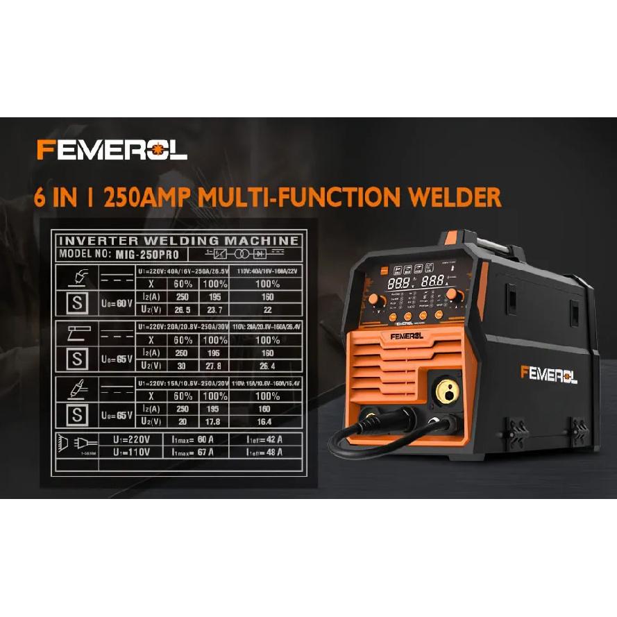 FEMEROL 6 In 1 Gas MIG Gasless Flux Core Stick Lift TIG Spot Welding Spool Gun Compatible Aluminum Welding Machine 110V/220V