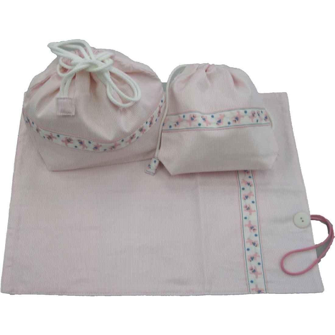 3-piece lunch set (pink background with bear pattern) Lunch bag, placemat, cup holder, school lunch, kindergarten, admission, kindergarten, nursery