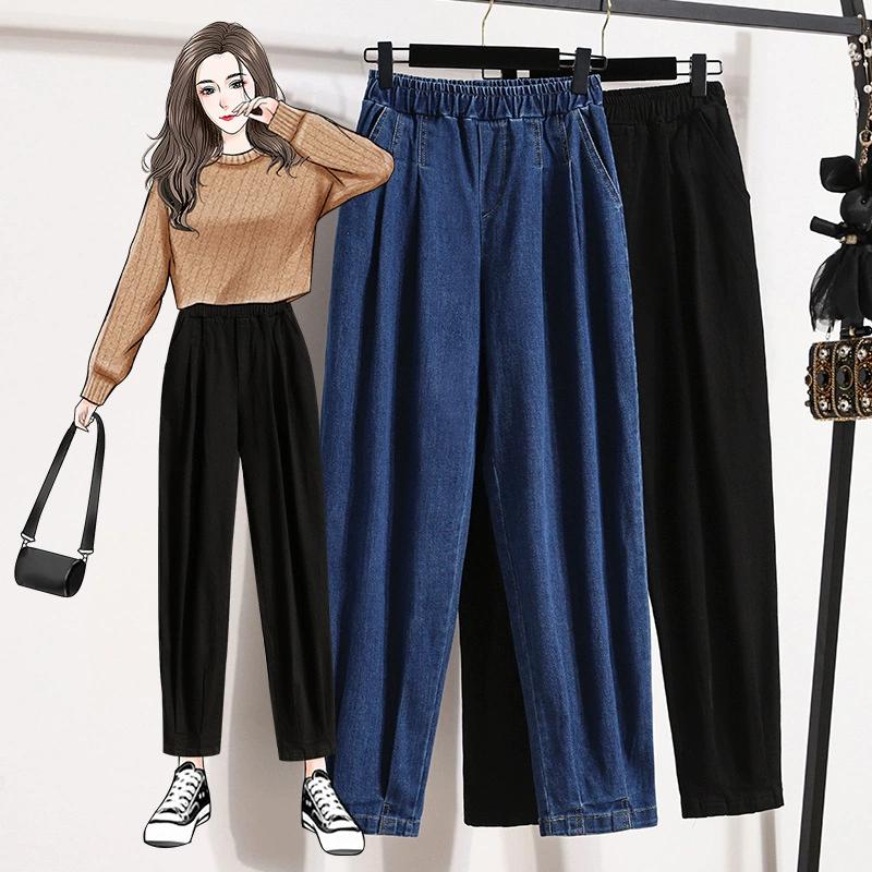 Plus Size Autumn Jeans Long Pants Women Elastic Loose Vintage Harem Casual Female Basic Show Thin Trousers 5XL