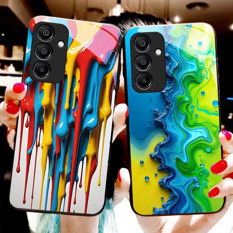 Color Ink Dot White For Samsung Galaxy A15 5G 54 4G 51 50 24 35 90 71 12 51 53 52S 80 22 34 Black Tempered Glass Phone Case